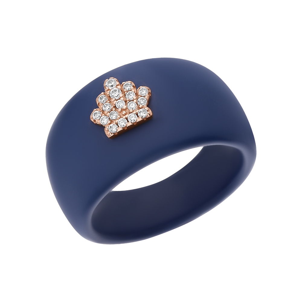 Керамическое кольцо с кубическим цирконием и серебряной вставкой в Новосибирске