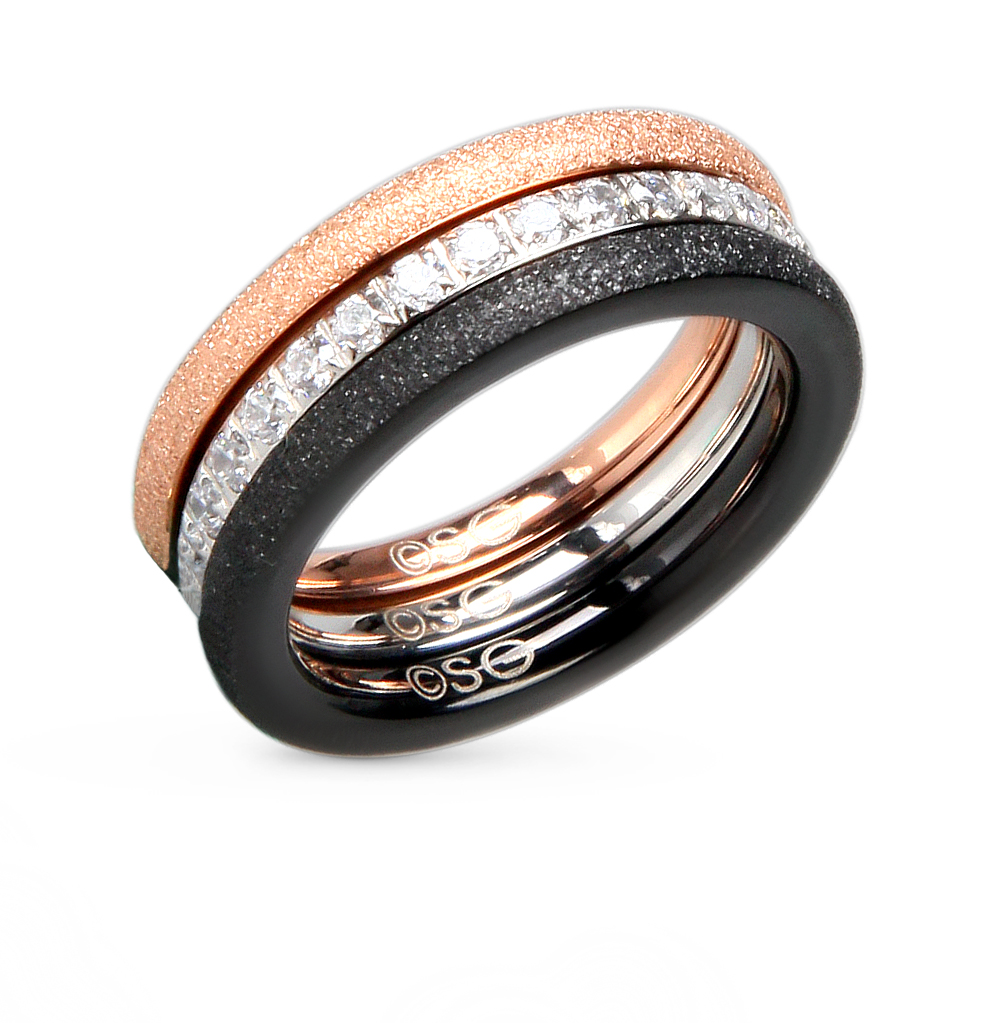 Фото «Стальное кольцо с фианитами и керамикой»