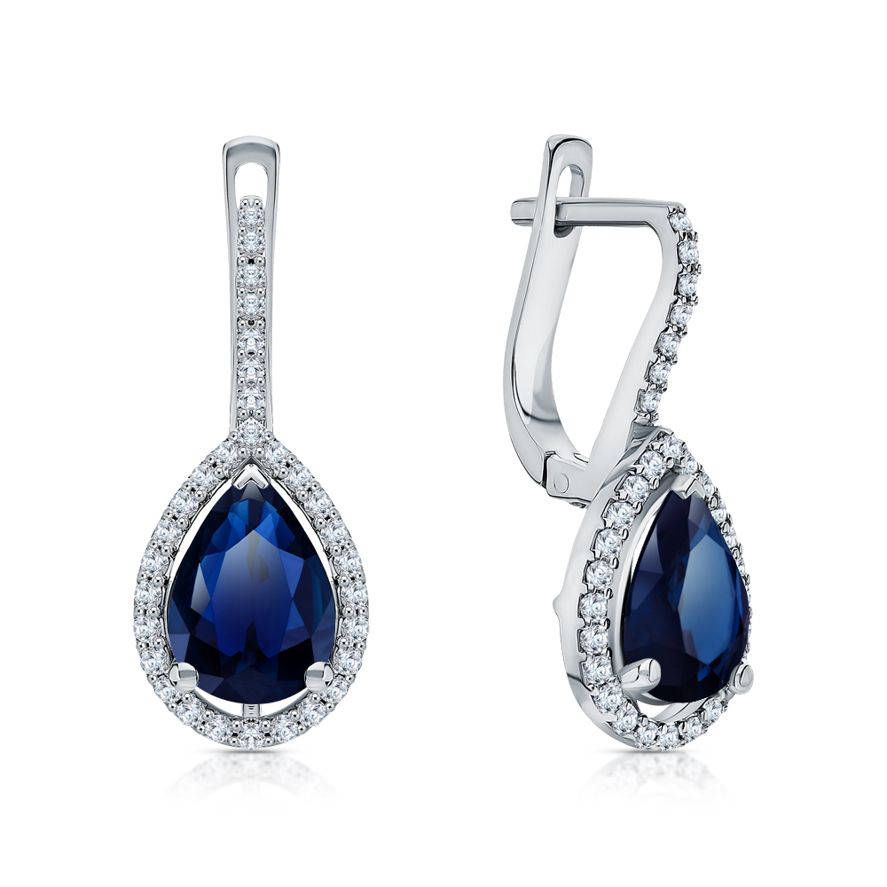 Золотые серьги с бриллиантами природными и сапфирами природными в Санкт-Петербурге