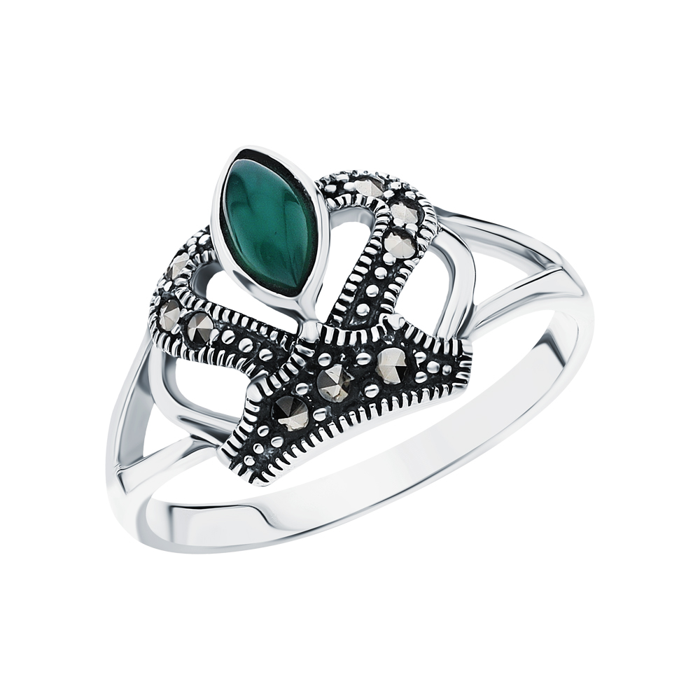 Фото «Серебряное кольцо с хризопразами и марказитами»