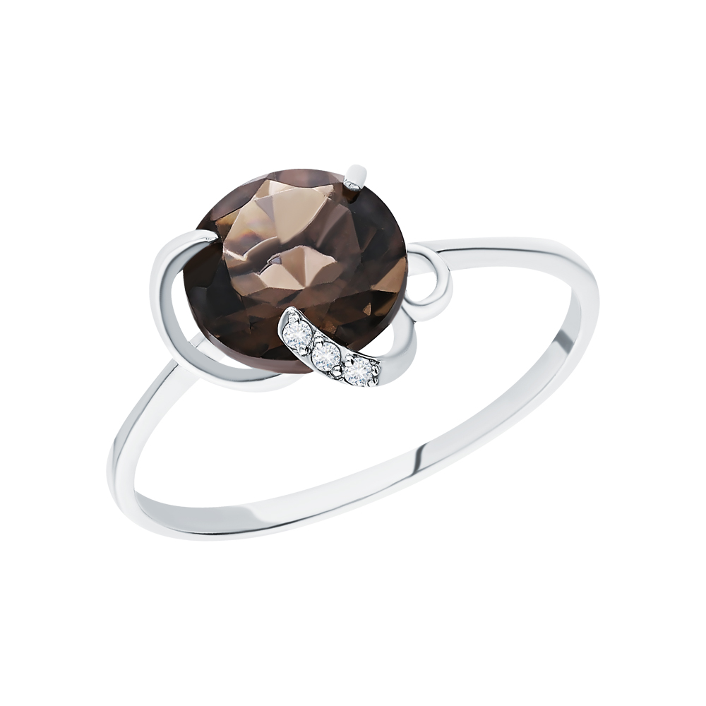 Серебряное кольцо с фианитами и кварцами дымчатыми в Новосибирске