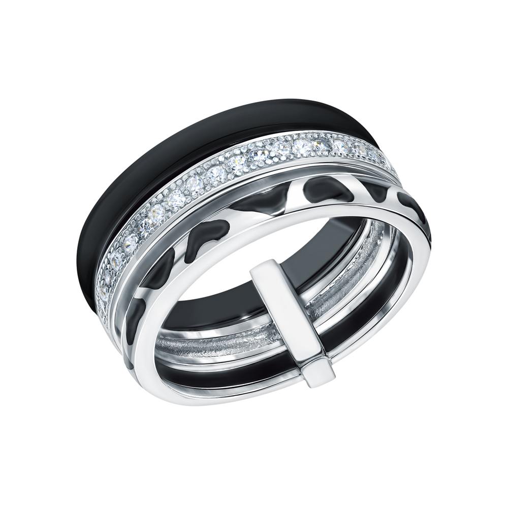 Серебряное кольцо с эмалью, фианитами и керамикой в Самаре