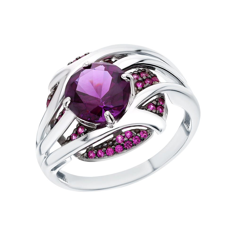 Фото «Серебряное кольцо с аметистом и рубинами»