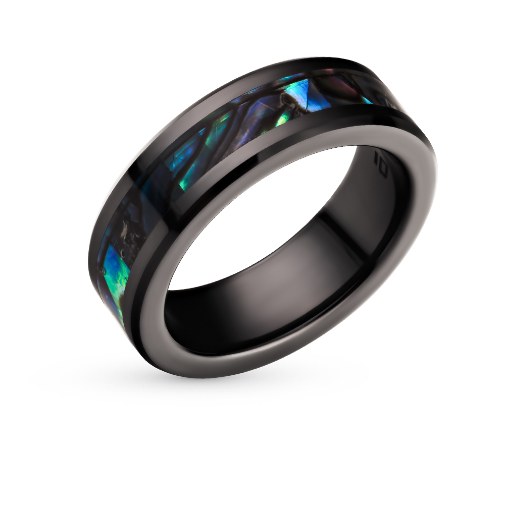 Керамическое кольцо с ракушками SUNLIGHT S0241-K00-01: чёрная керамика,ракушка — купить в интернет-магазине Санлайт, фото, артикул 57387