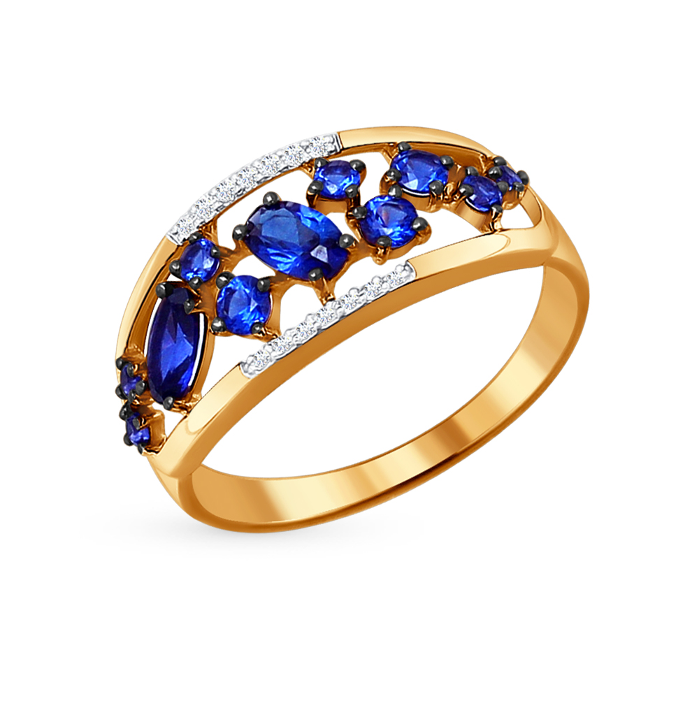 Фото «Золотое кольцо с корундом и бриллиантами SOKOLOV 6012042»