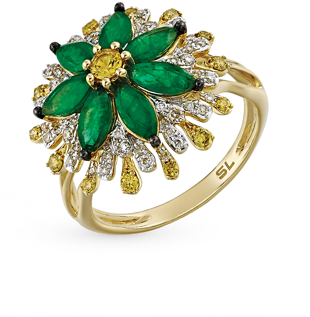Золотое кольцо с изумрудами, сапфирами и бриллиантами в Ростовe-на-Дону