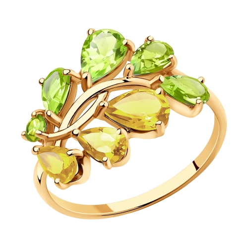 Фото «Золотое кольцо с цитринами и хризолитом SOKOLOV 715927»