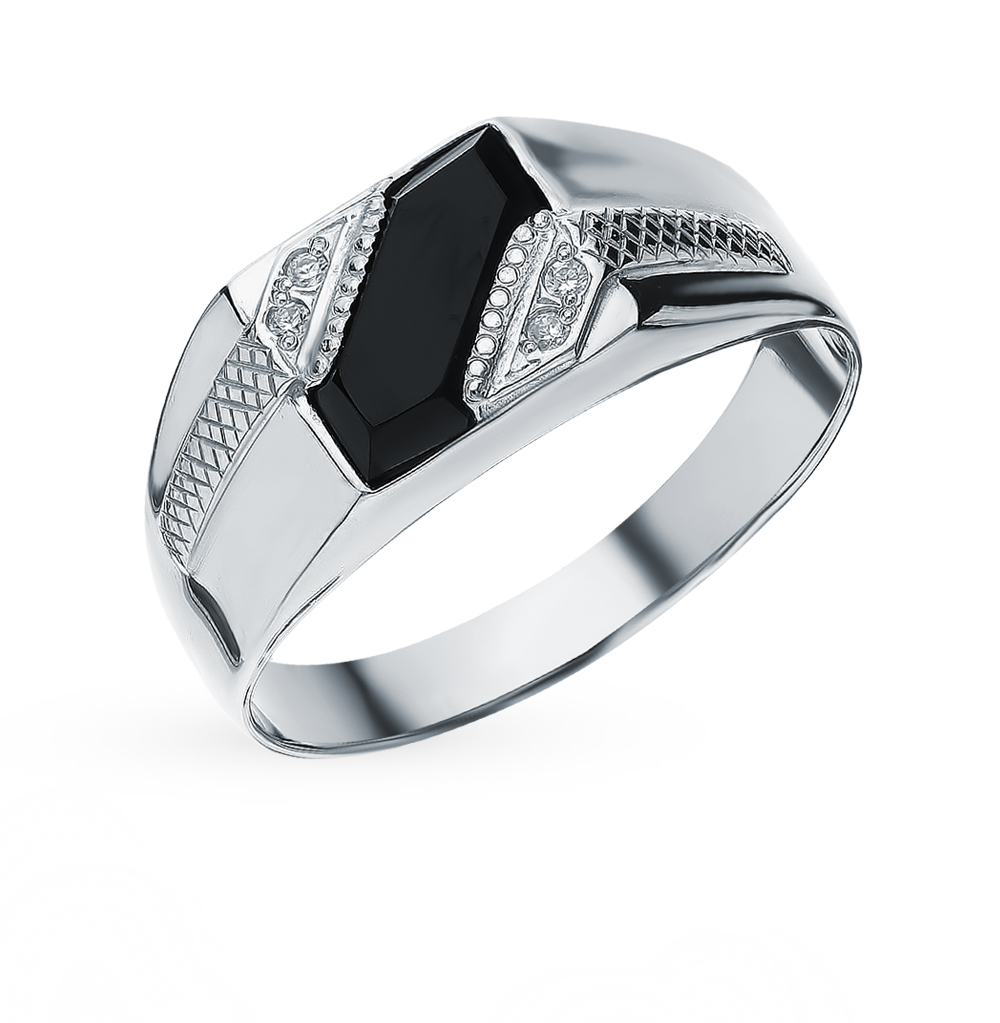 Фото «Серебряное кольцо с фианитами и ониксом»