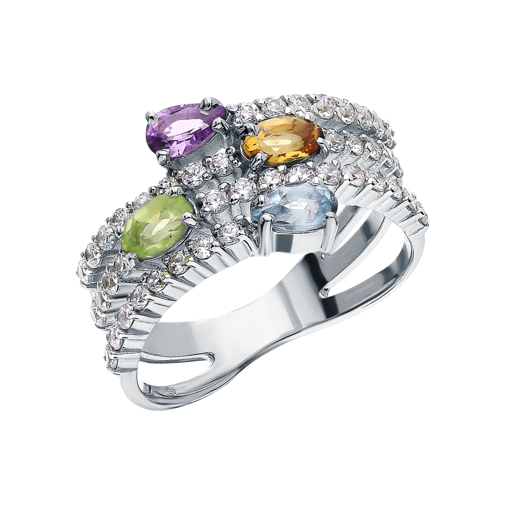 Серебряное кольцо с цитринами, фианитами, топазами, аметистом и хризолитом в Екатеринбурге