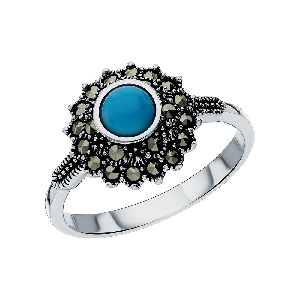 Фото «Серебряное кольцо с бирюзой и марказитами»