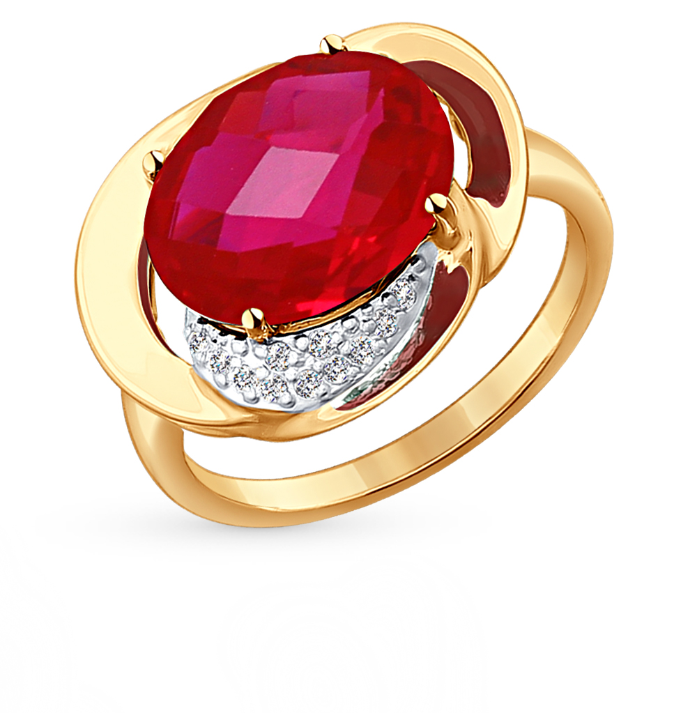 SOKOLOV кольцо из золота с корундом рубиновым (синт.) И фианитами 714333