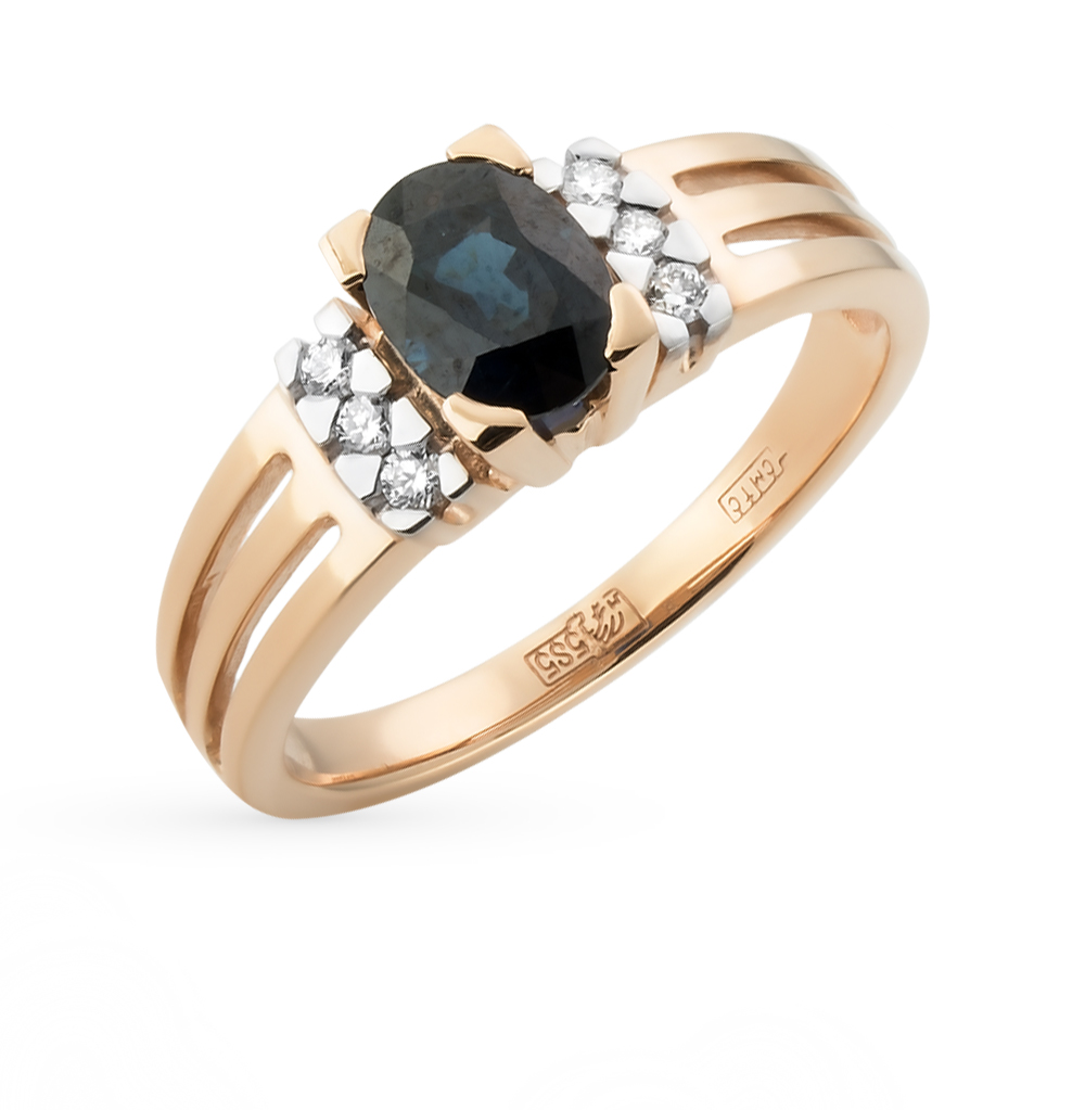 Золотое кольцо с сапфирами и бриллиантами в Краснодаре