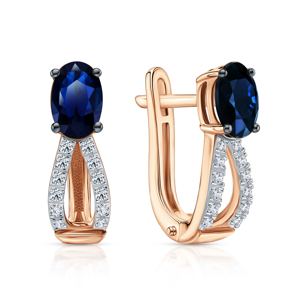 Фото «Золотые серьги с бриллиантами природными и сапфирами природными»