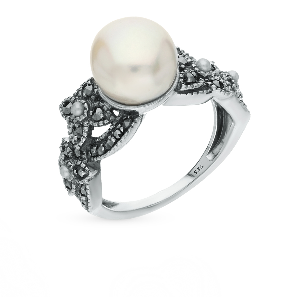 Фото «Серебряное кольцо с жемчугом и марказитами»