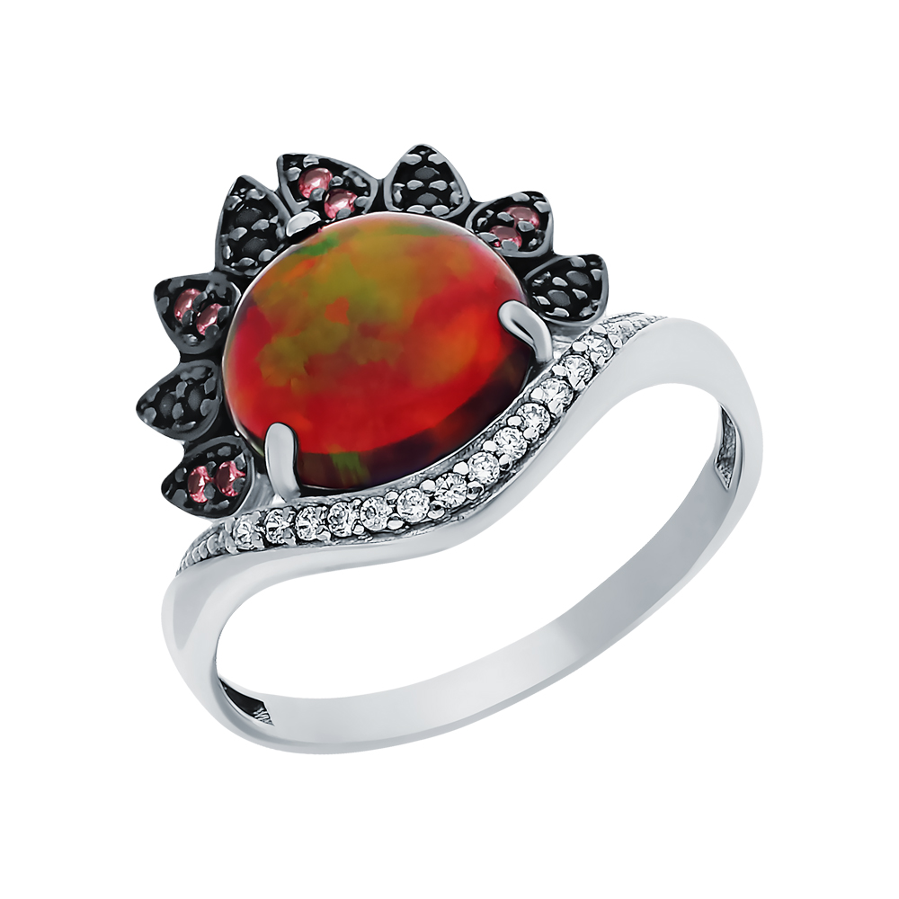 Фото «Серебряное кольцо с опалами, фианитами, турмалинами и ювелирными кристаллами»