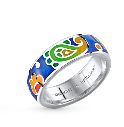 Серебряное кольцо с эмалью и бриллиантами в Екатеринбурге