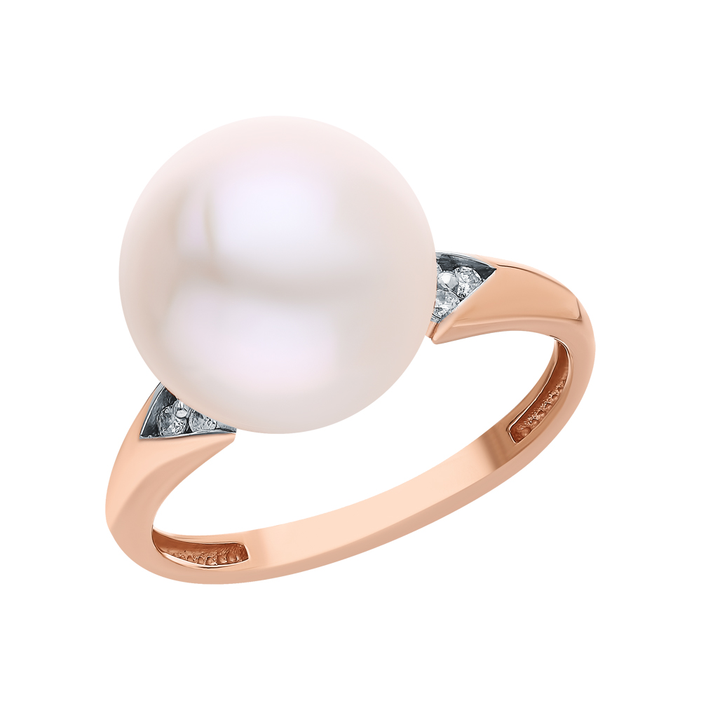 Фото «Золотое кольцо с жемчугом культивированным и бриллиантами»