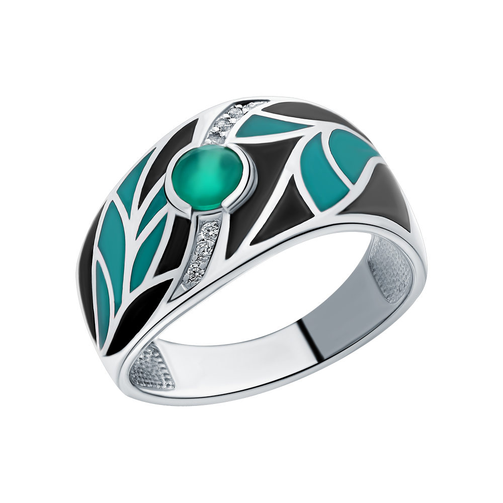 Серебряное кольцо с эмалью, агатом и фианитами в Самаре