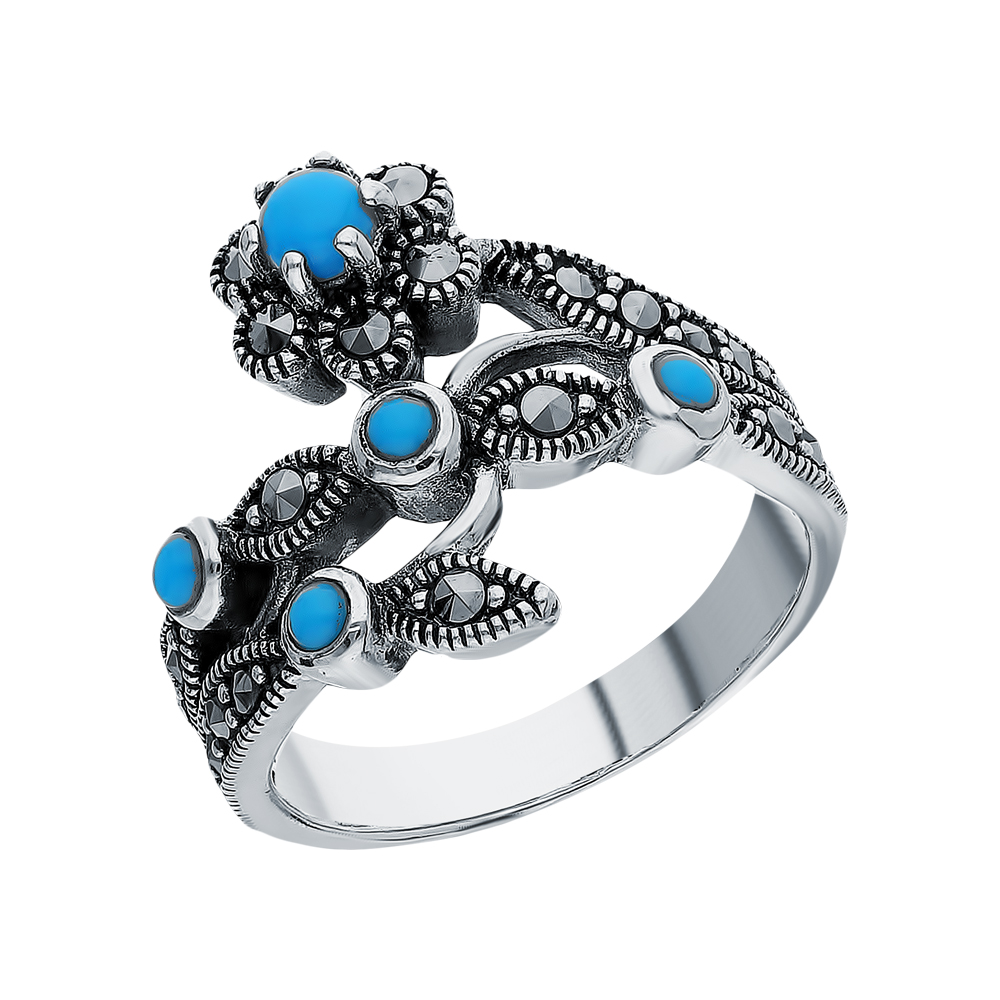Серебряное кольцо с бирюзой и марказитами swarovski в Самаре