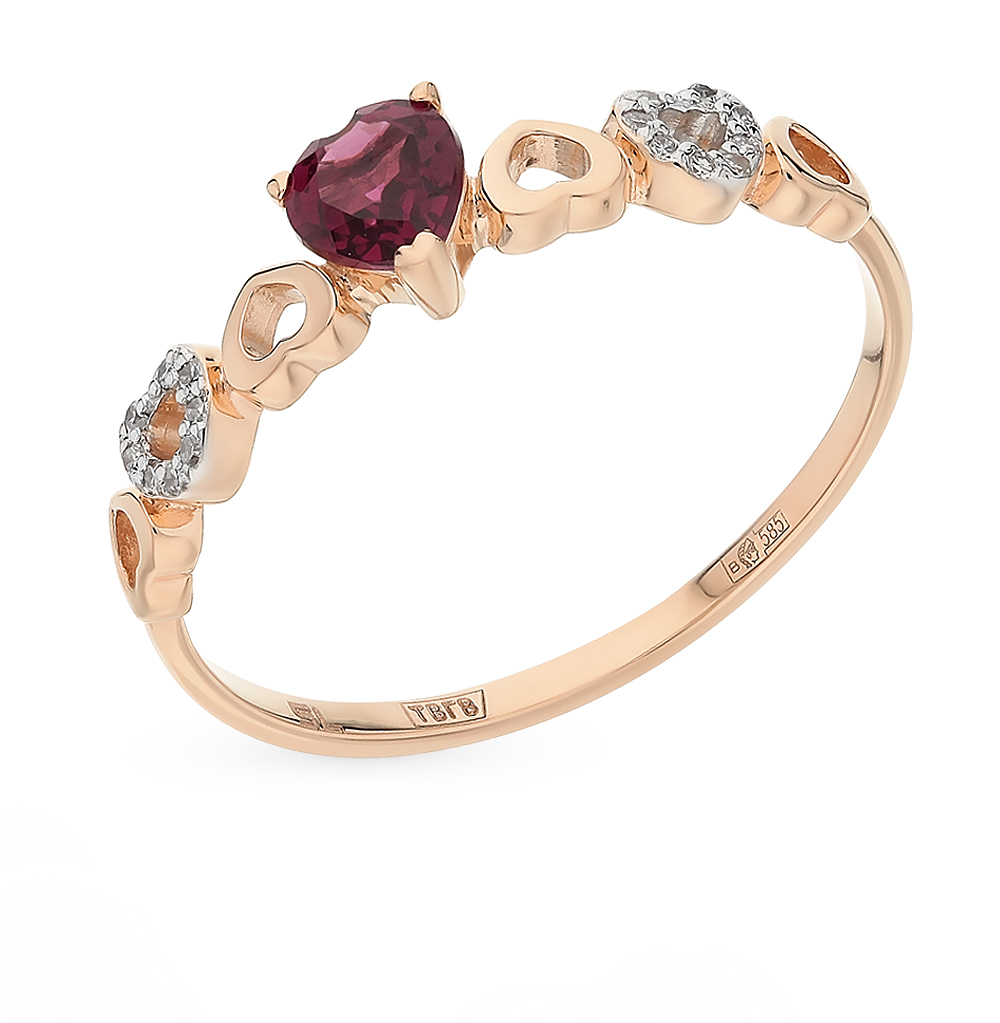 Золотое кольцо с родолитами и бриллиантами в Краснодаре