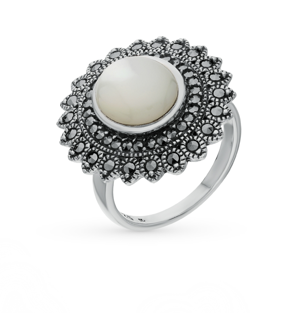 Фото «Серебряное кольцо с перламутром и марказитами»