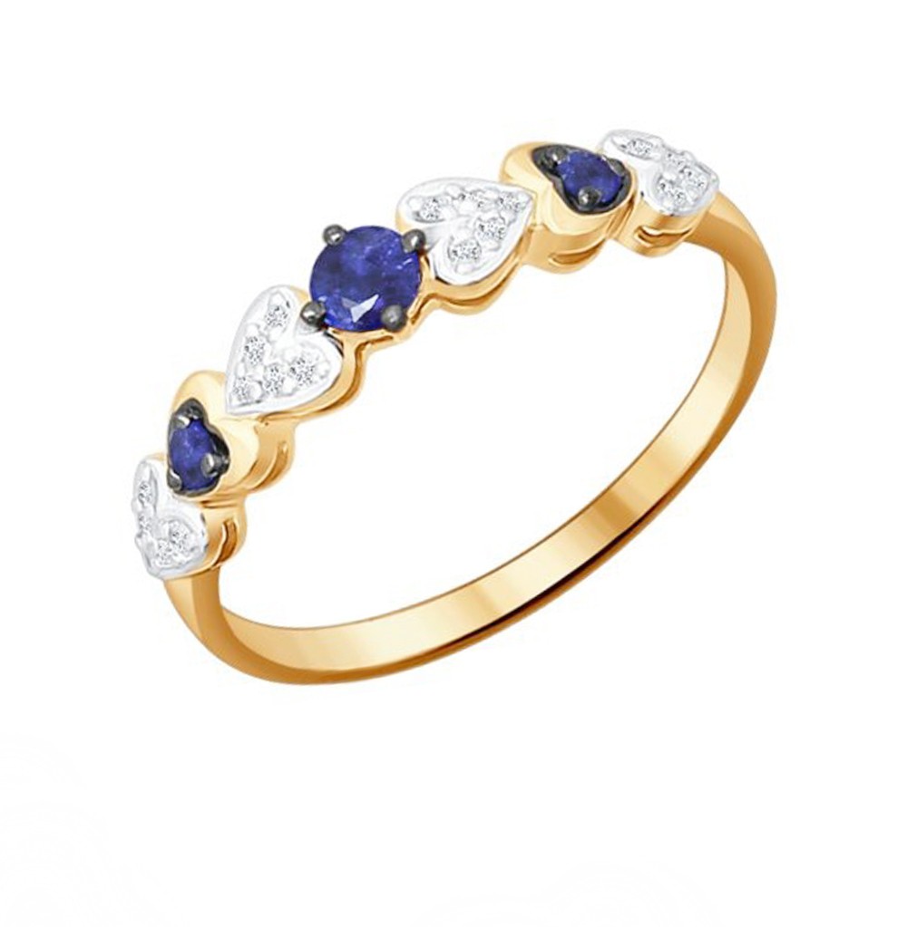 Фото «Золотое кольцо с сапфирами и бриллиантами SOKOLOV 2011030»
