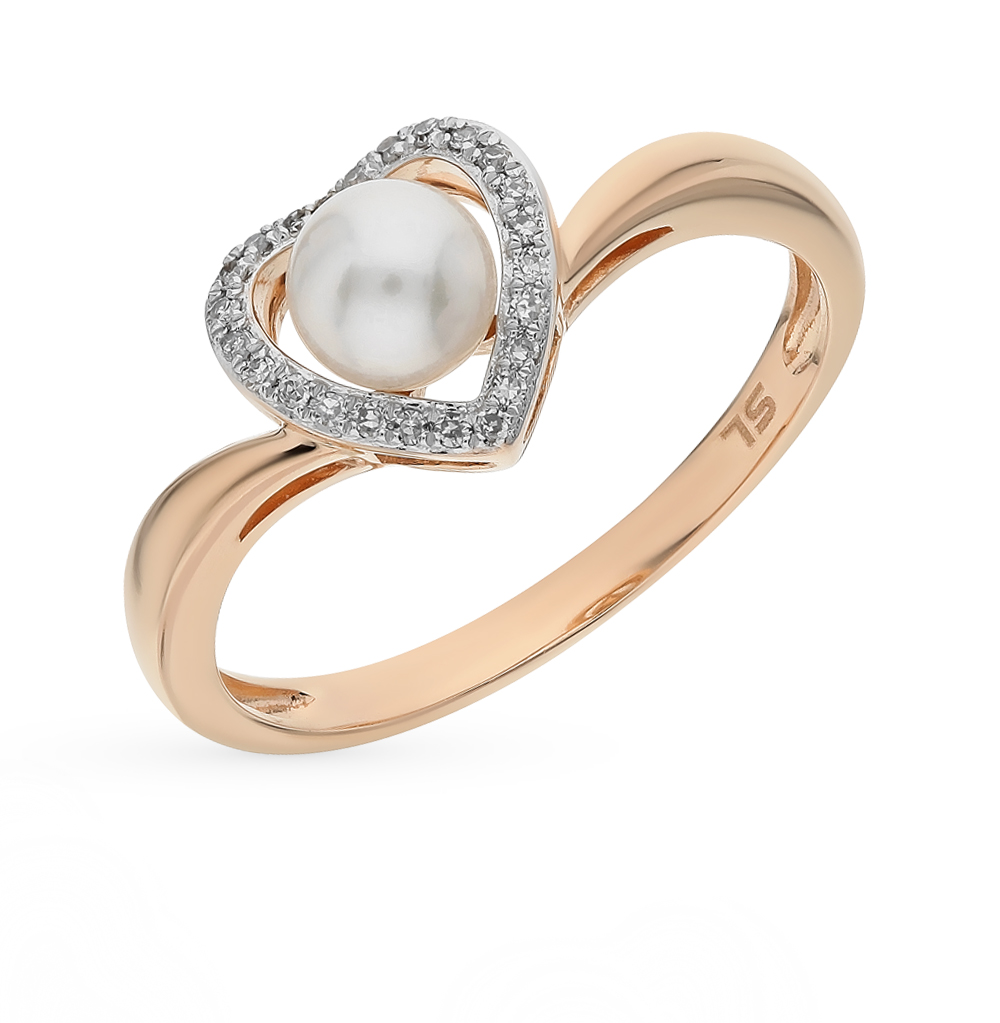 Золотое кольцо с жемчугом и бриллиантами в Екатеринбурге