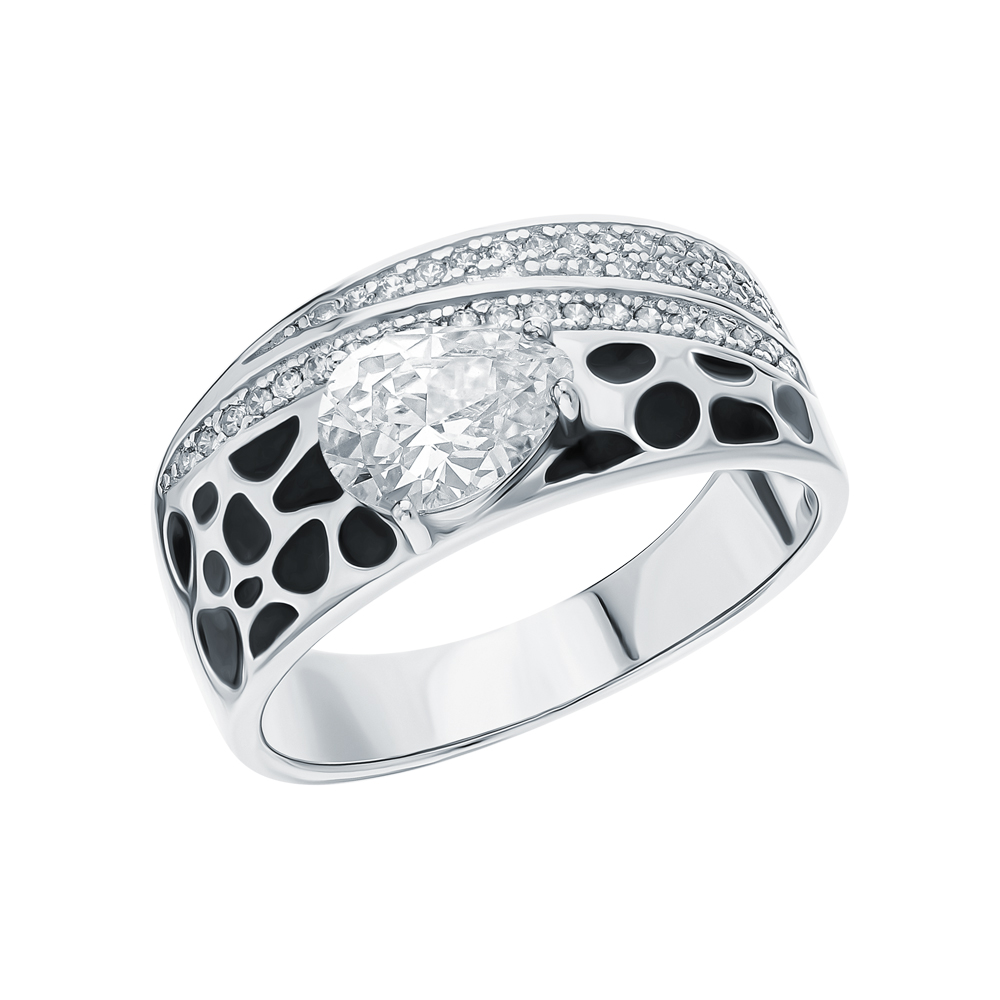 Серебряное кольцо с эмалью и кубическим цирконием в Новосибирске