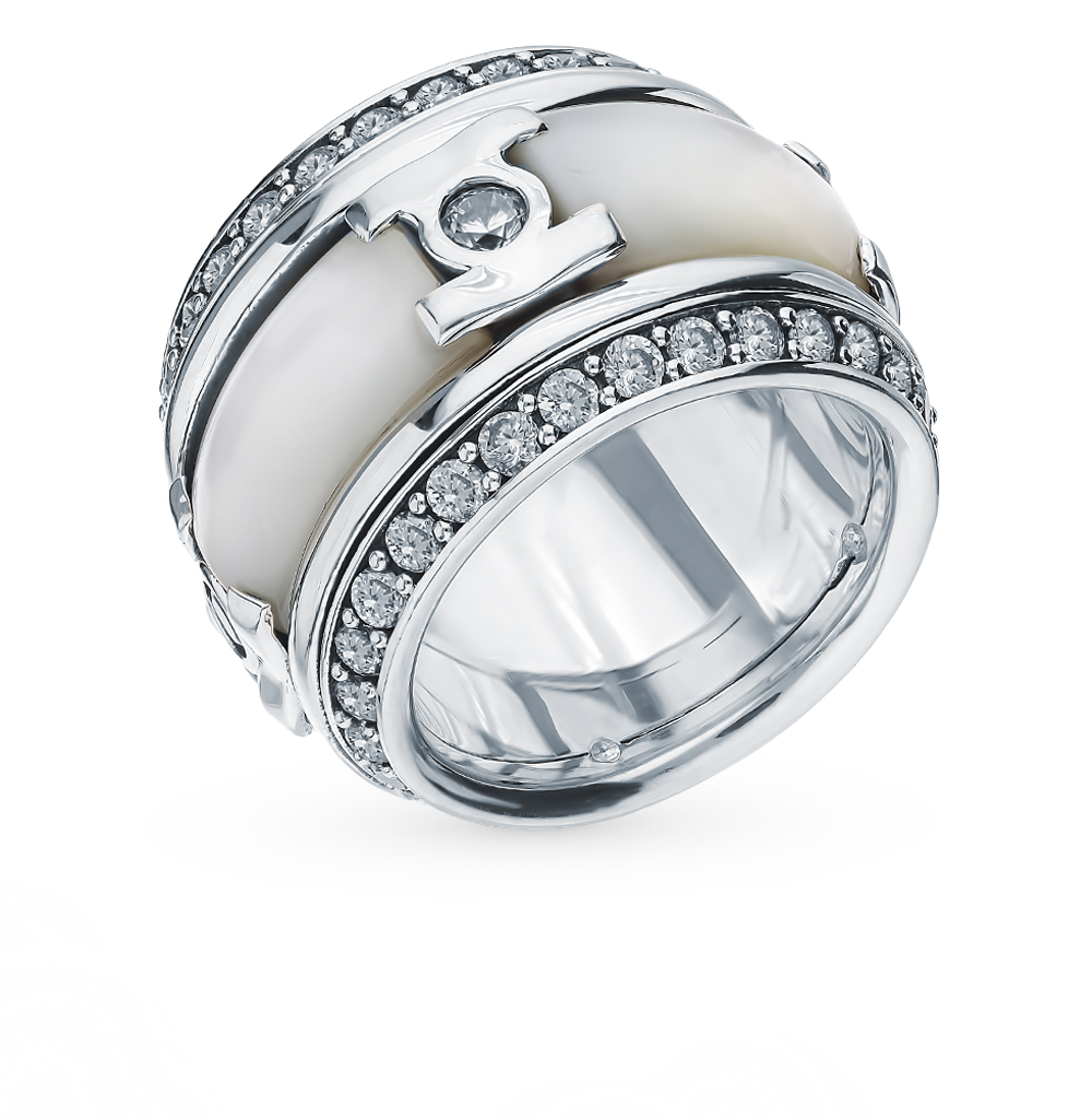 Серебряное кольцо с перламутром и фианитами в Ростовe-на-Дону