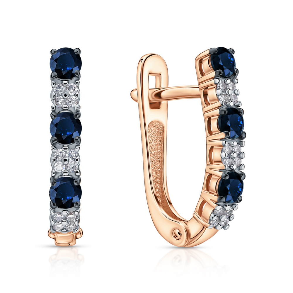 Золотые серьги с бриллиантами природными и сапфирами природными в Самаре