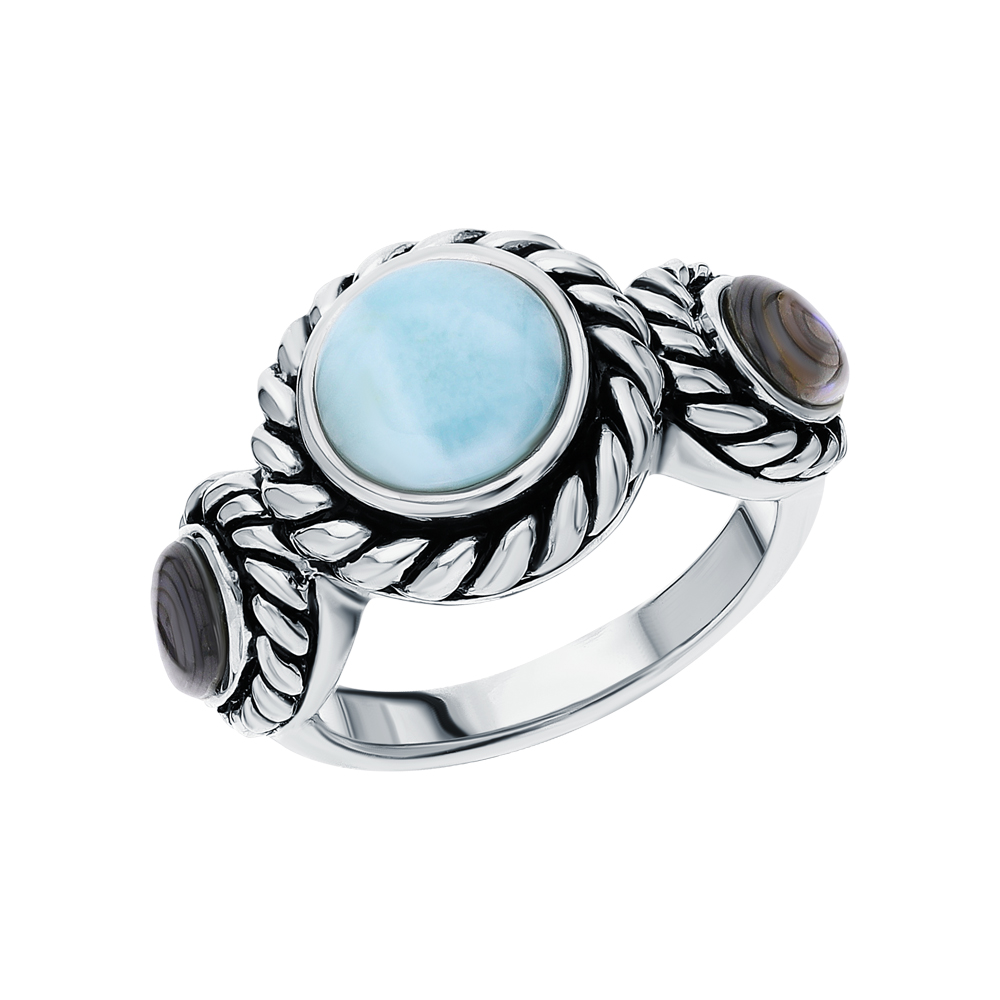Фото «Серебряное кольцо с перламутром и ларимаром»