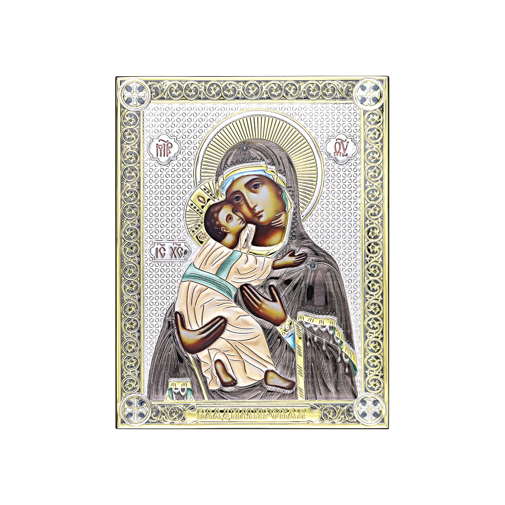 Фото «Икона Владимирская Богородица, с позолотой и цветной эмалью, на дереве»