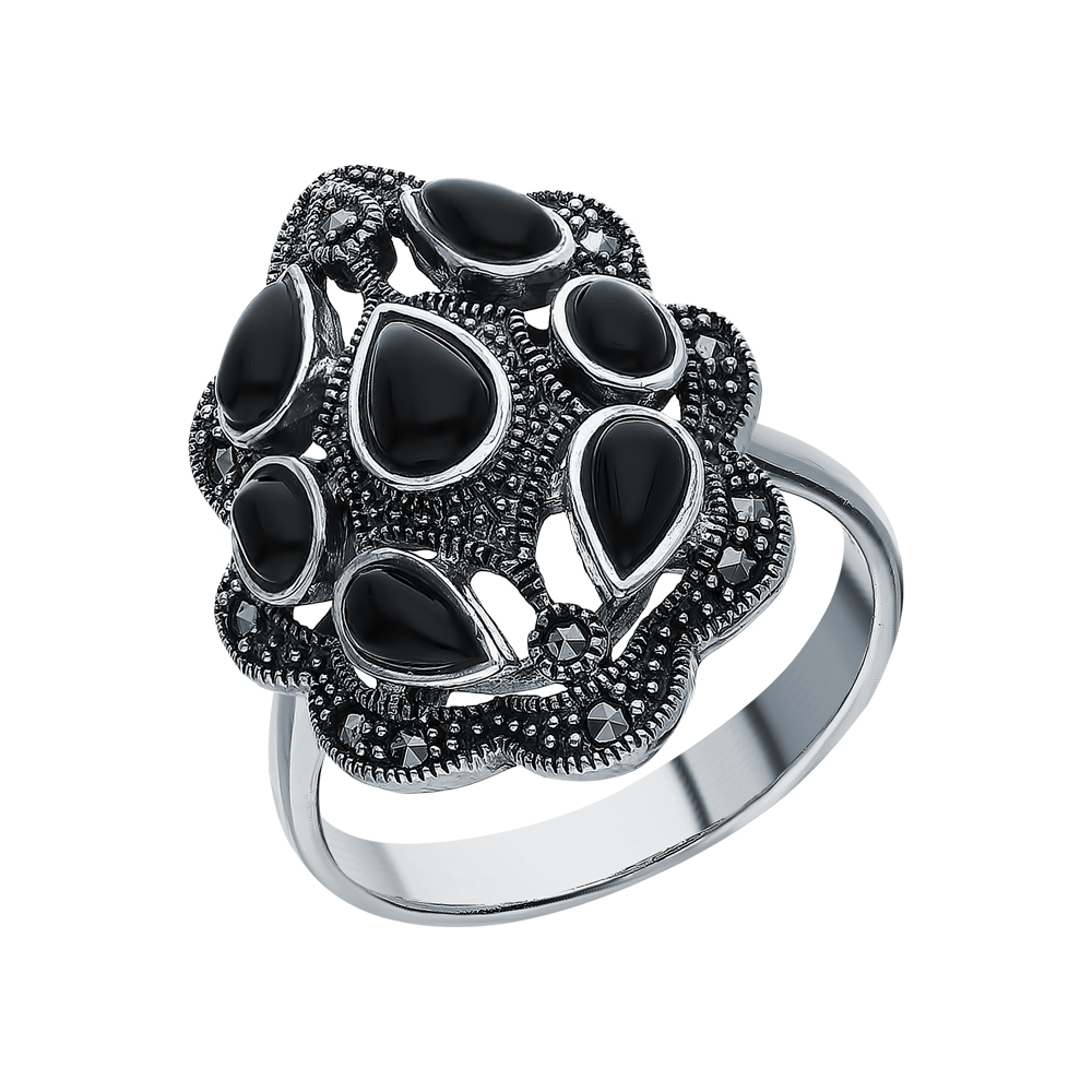 Серебряное кольцо с ониксом и марказитами swarovski в Ростовe-на-Дону