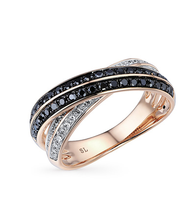 Золотое кольцо с бриллиантами чёрными и бриллиантами в Новосибирске