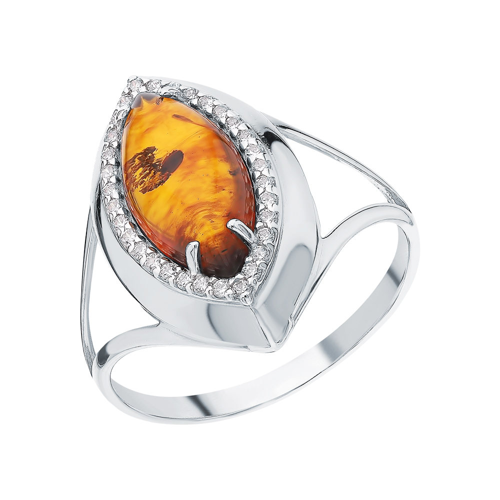 Фото «Серебряное кольцо с янтарем и кубическим цирконием»