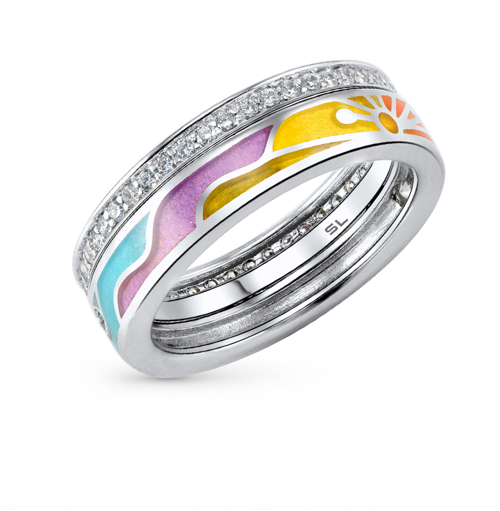 Фото «Серебряное кольцо с фианитами и эмалью»