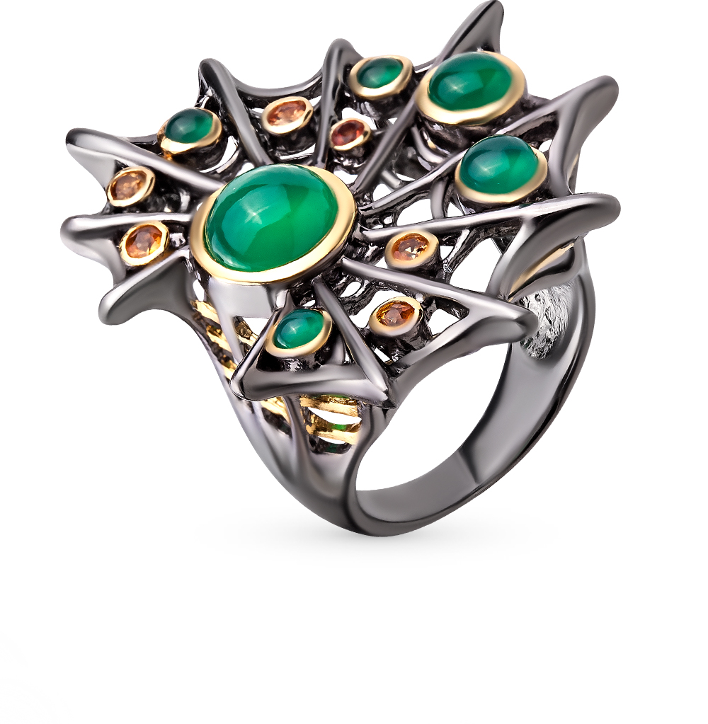Фото «Серебряное кольцо с агатом и сапфирами»
