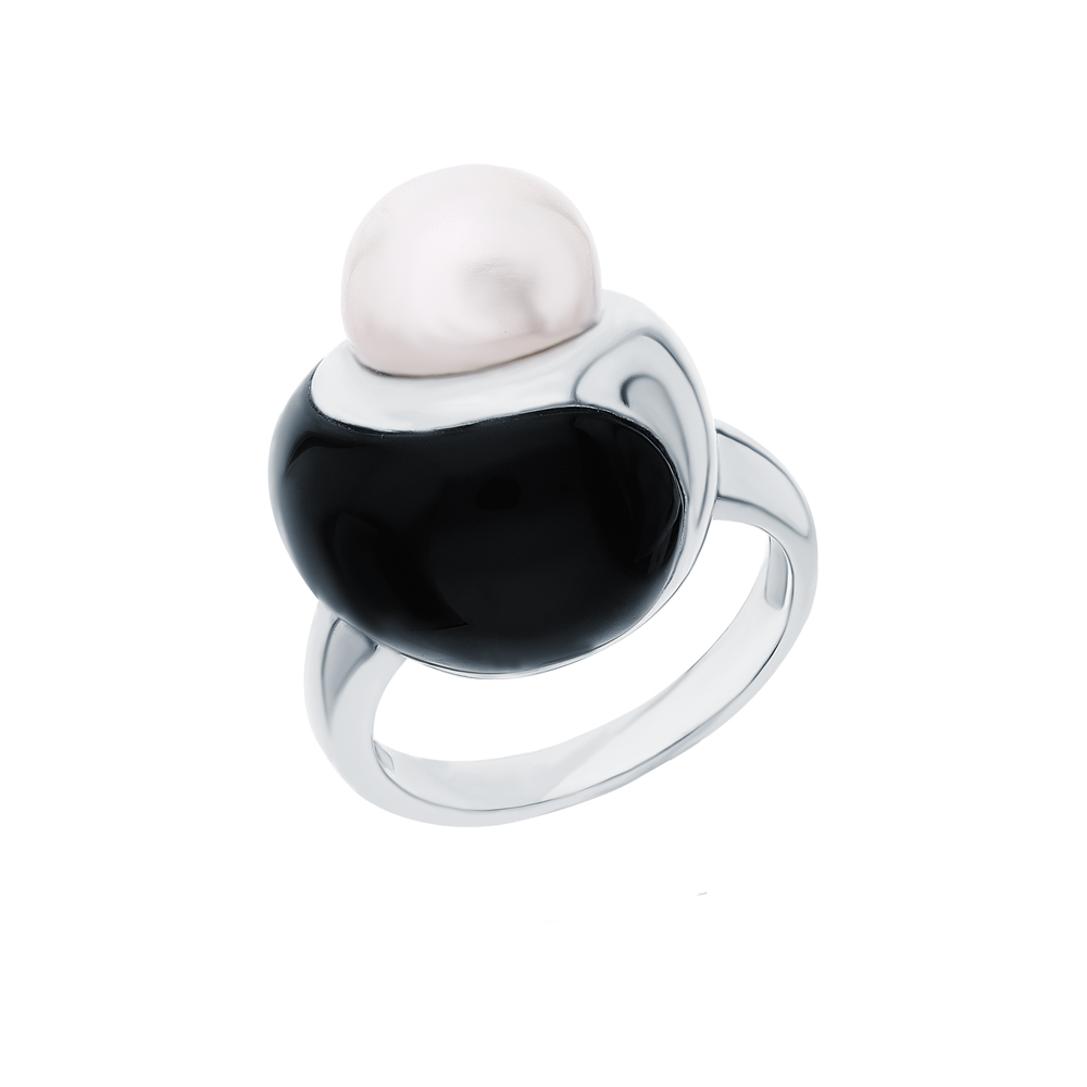 Фото «Серебряное кольцо с жемчугом и ониксом»