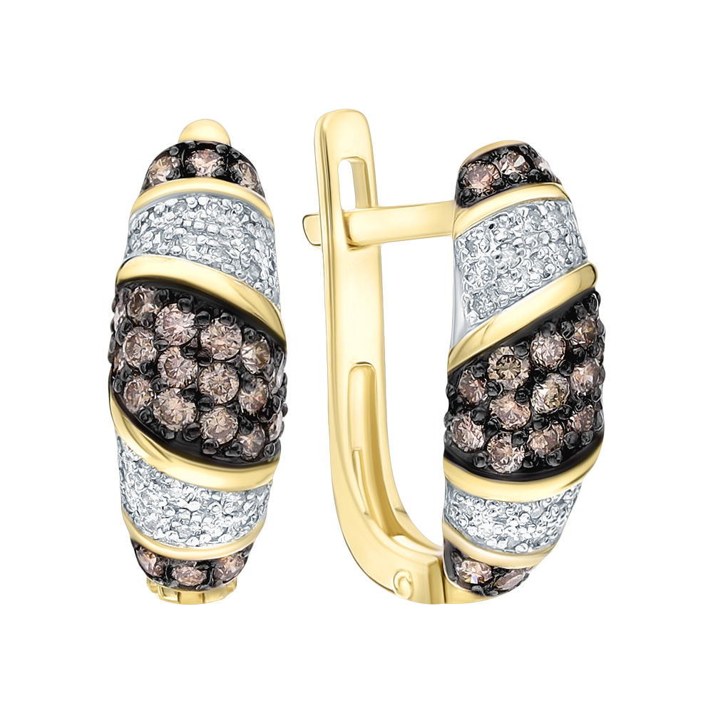 Фото «Золотые серьги с коньячными бриллиантами и бриллиантами»