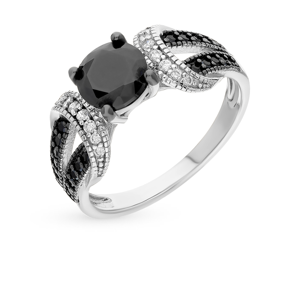 Фото «Серебряное кольцо с фианитами, со шпинелью и ониксом»