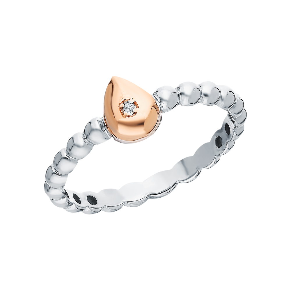 Фото «Серебряное кольцо с золотой вставкой и бриллиантами»