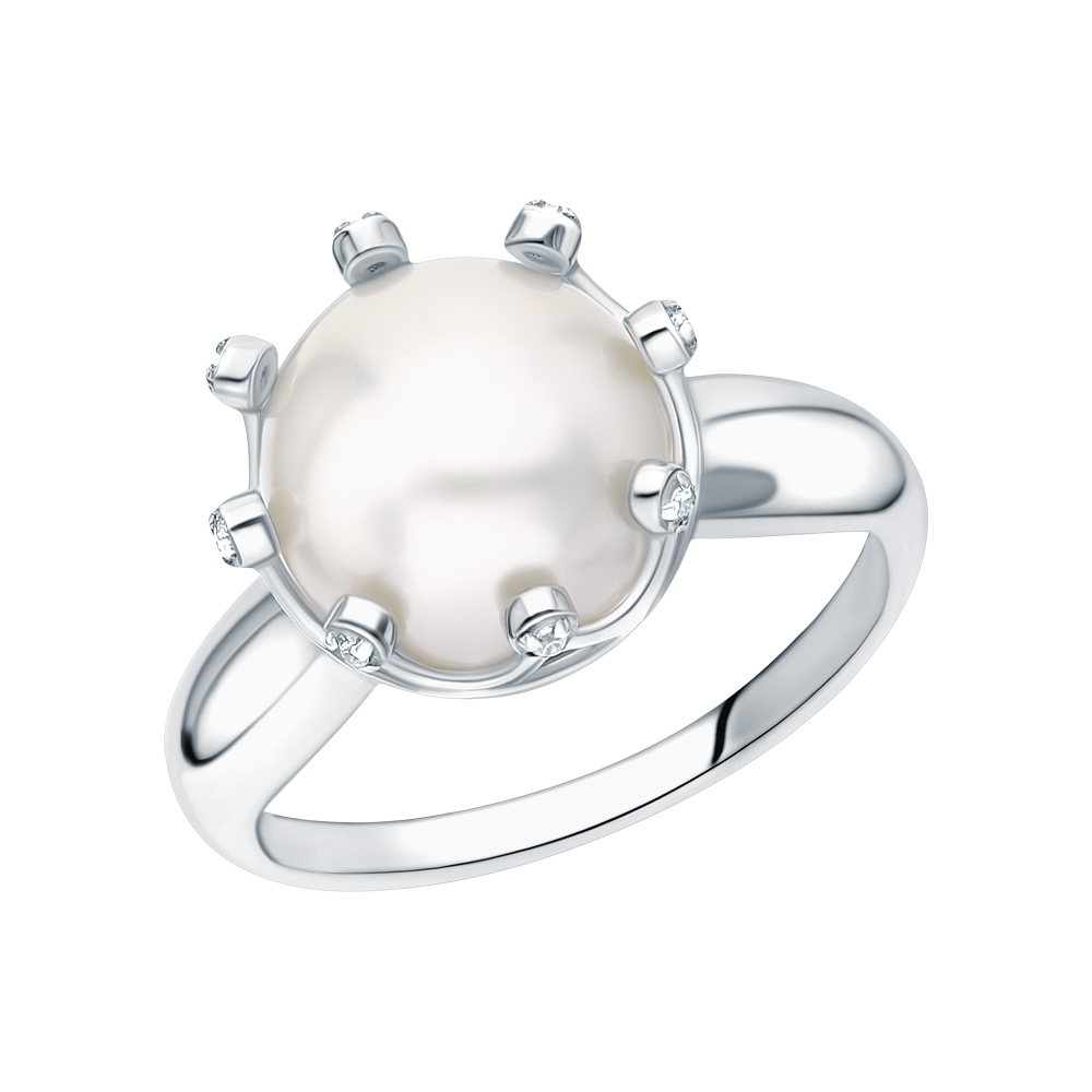 Серебряное кольцо с кубическим цирконием и жемчугом в Краснодаре