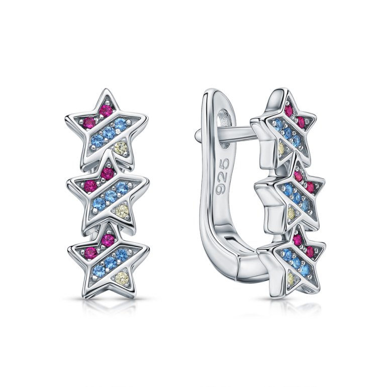 Серебряные серьги с фианитами и корундом